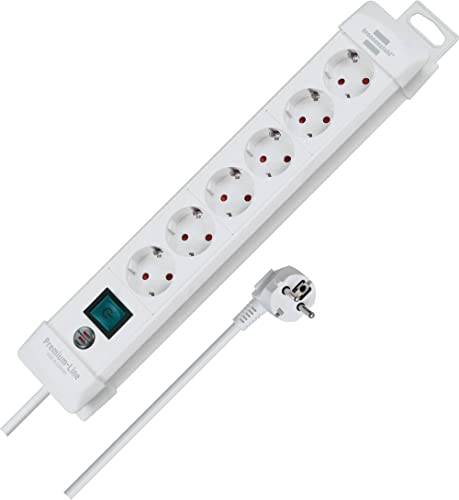 Premium-Line, Steckdosenleiste 6-fach (Steckerleiste mit Schalter und 3m Kabel - 45° Winkel der Schutzkontakt-Steckdosen, Made in Germany) weiß-Weiß
