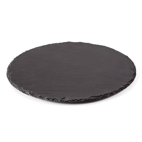 Lacor - 61078 - Piatto Rotondo in Ardesia Naturale, Piatto Vassoio, Antiscivolo, Facile da Pulire, Decorativo, Borchie Antiscivolo, Superficie Antigraffio, Diametro: 40 cm