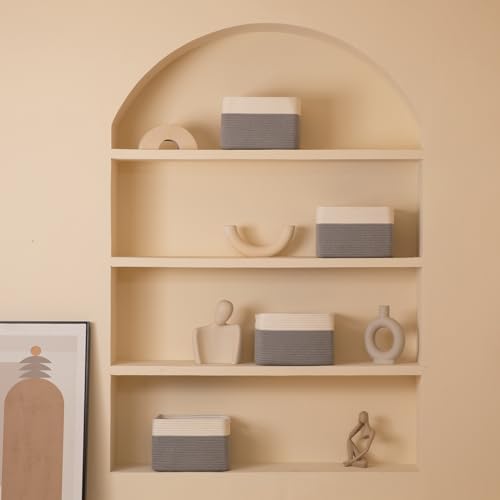 SIXDOVE 4 Pack Shelf Baskets for Organizing Home - Perfect for Toys, Books, and Clothes, Versatile Woven Storage Baskets with Handles, Durable Cube Storage Bins, 13''L x9''W x7.8''H, Grey and White