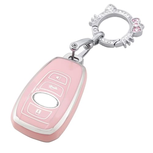 Image of Pangpai Pink Key Fob Cover for Subaru, Soft TPU Key Case Protection with Bling Keychain Fit for Ascent BRZ Crosstrek Forester Impreza Legacy Outback WRX STI Smart Key