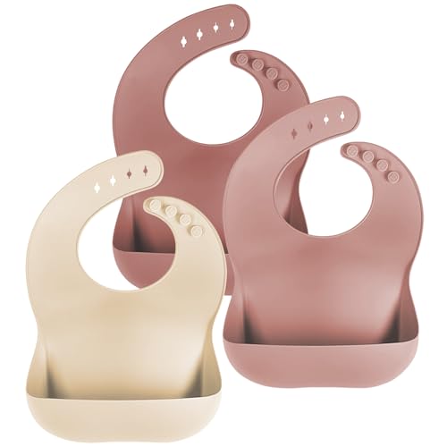 Image of Cuddle Campus Set of 3 Silicone Bibs for Babies & Toddlers,Soft Adjustable Bibs with Pocket Food Catcher for Baby Girl,Boy