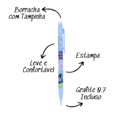 Lapiseira Stitch 0.7mm Grafite - 1 Unidade Sortida - Estampada e Divertida, Perfeita para Uso Escola