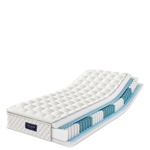 gonew21 Colchón de muelles 140 x 200, núcleo de muelles ensacados H3 con colchón de espuma fría de 7 zonas, certificado Oeko-Tex, 25 cm de altura para cama doble