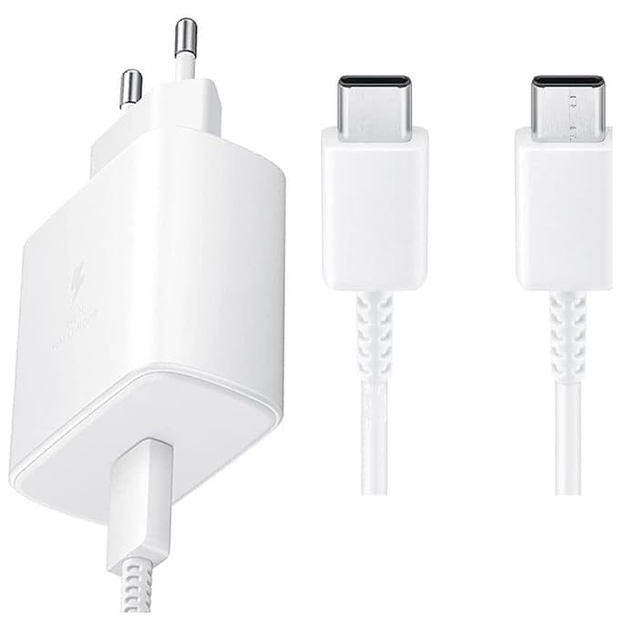 Image of Original 45W (PD) Adapter with USB C to USB C Cable Compatible with Samsung Galaxy S22+ 5G, S22 Ultra 5G, S23 Ultra, S20 Ultra, S24 Ultra, Note10+ 5G, and Note10+ - (Adapter & Cable) White