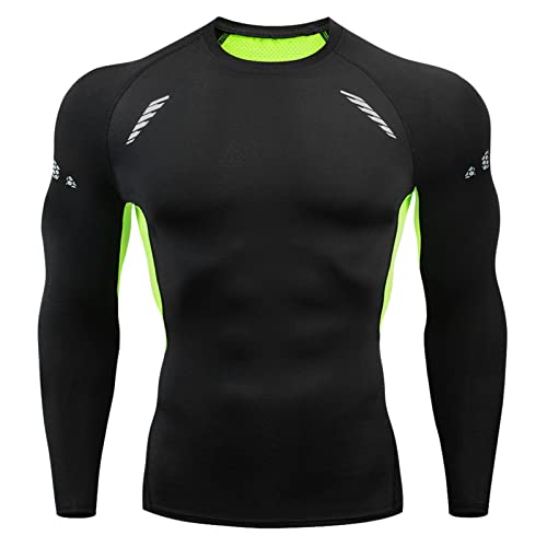 Camiseta Deportiva de Manga Larga para Hombre, Camiseta Deportiva para Correr, Ropa de compresión para Gimnasio atlético Muscular para Hombre (Green, L)