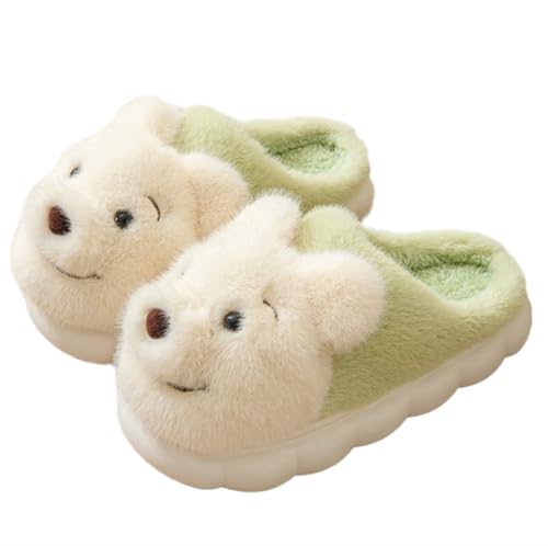 ELONEL Women's Cute Animal Bear Slippers Soft and Comfortable Men's Plush Home Slippers Warm Winter Indoor Slippers