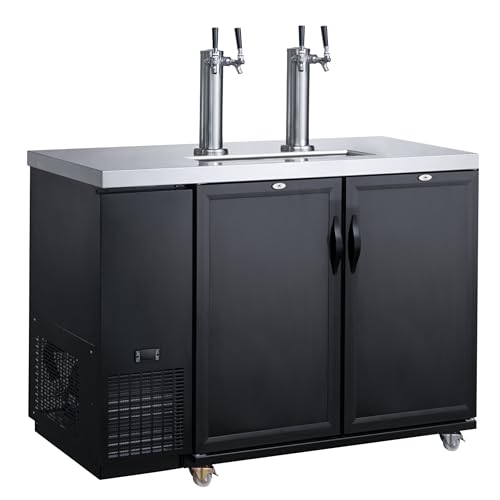 FSE 373-DKB48-M2 Kegerator Draft Beer Cooler, Stainless Steel Exterior &amp; Interior, 2 Dispensing Towers, Electronic Controls, Temperature Range 33°-38°F, Automatic Defrost, Locking Doors