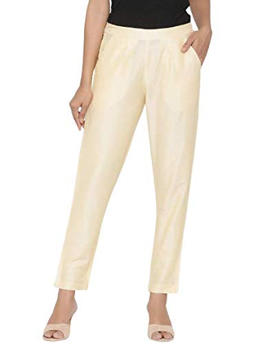 Women Cream Slim Fit Solid Trousers