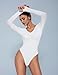 Avidlove Bodysuits Snap Crotch Womens Body Suits Tops Long Sleeve Going Out Tops Deep V Neck Bodysuit 2024 Fashion(White,XXL)