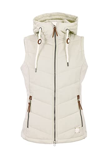 MADSea Damen Steppweste | Übergangsweste | Wind- und Wasserabweisend | Stretch-Einsätze | Verstellbare Kapuze | Taillierter Schnitt | Kinnschutz | Übergrößen Verfügbar, Creme, 48
