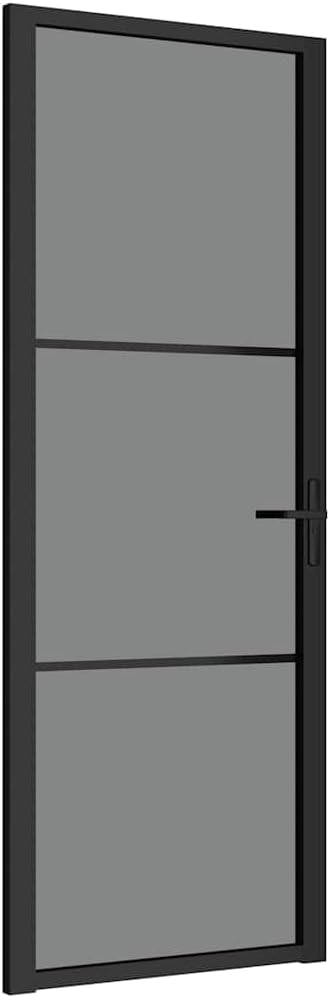 vidaXL Interior Door, Aluminum Frame Glass Door, Inner Door with Alloy Handle for Bathroom Bedroom, 29.9"x79.3" Black ESG Glass and Aluminum