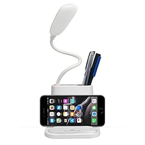 Lampada da Scrivania LED,Luce da Scrivania Dimmerabile,Lampada da Tavolo Controllo Touch Sensitive con 360°Girevole/4 Livelli di Illuminazione/Portapenne/Uscita/Ingresso USB