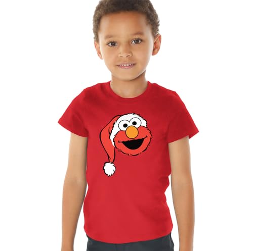 Sesame Street Christmas Santa Hat Elmo Face Kids T Shirt for Youth Toddler Boys and Girls