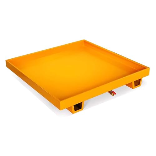 XBTGS Pallet industriale di contenimento delle fuoriuscite con scarico, vassoio a prova di perdite per stoccaggio di fusti di olio, soluzione resistente per magazzini e fabbriche, 65x65x20cm