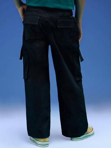 Image of Veirdo Baggy Fit with Button Closure Solid Lycra Woven Cargo Pants for Men (Colors: Beige, Black, Brown, Grey, Navy & Olive)