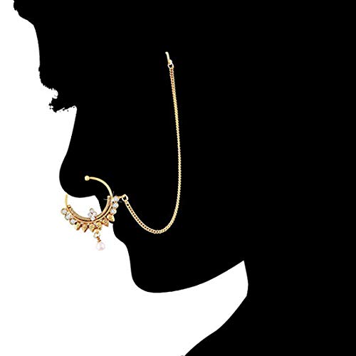 Aheli Indiase bruiloft Nath AD neusring Hoop met schakelketting etnische traditionele Bollywood sieraden voor vrouwen - Image 3