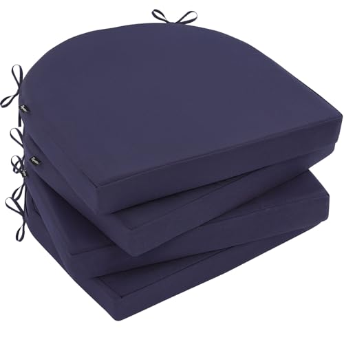 Topotdor Outdoor Chair Cushions Set of 4, 17'x16'x2' Waterproof Patio Chair Cushions for Outdoor Furniture, Round Corner Outdoor Seat Cushions Color Fastness Chair Pads with Ties, Blue