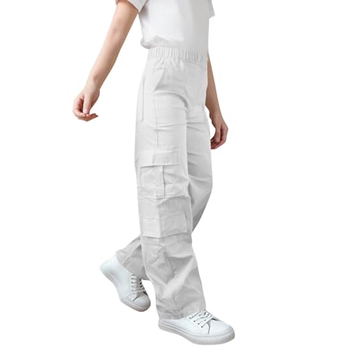 Girls Cargo Pants Elastic Waistband Straight Leg Sport Pant Casual Classic Running Hiking Fall Trousers with Pockets