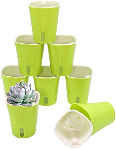 WEYHTF 9.5cm Self Watering Plant Pot 8 Sets,Plastic Plant Pots,Self-Aerating Planter Pots Indoor,Plastic Flower Pots Indoor,Planters with Drainage Maintains Healthy Roots,Windowsill Planter