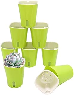 WEYHTF 9.5cm Self Watering Plant Pot 8 Sets,Plastic Plant Pots,Self-Aerating Planter Pots Indoor,Plastic Flower Pots Indoor,Planters with Drainage Maintains Healthy Roots,Windowsill Planter