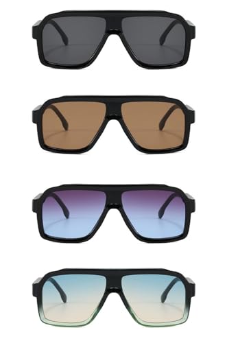 IKANOO 4 Pieces Trendy Square Aviator Sunglasses for Women Men Oversized Flat Top Designer Stylish Frame Sun Glasses2