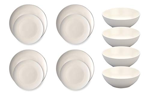 12-Piece Coupe Dinner Set – Ziena Stoneware - Set for 4 – Cream – Commercial-Grade - Includes 10 ¼” Coupe Dinner Plates 7 78” Dessert Plates and 1120oz 5 ½” Coupe Bowls - 700011