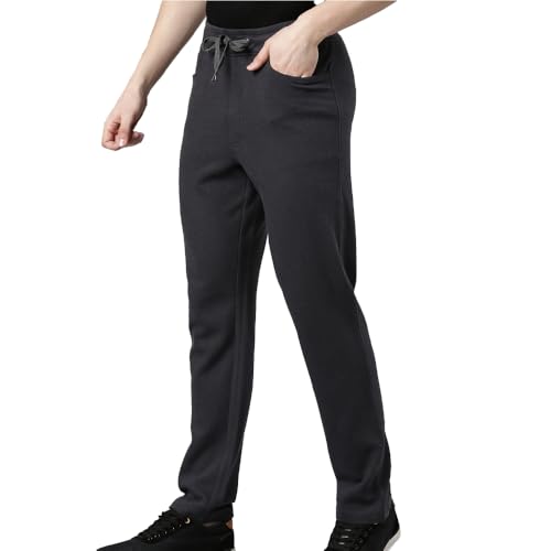 Image of F A S O Men's Cotton Track Pants - Casual Fit, Ottoman Fabric, Denim Pocket, Invisible Back Pocket, Adjustable Drawcord Waist - Gym, Workout, All-Day Comfort Lounge Joggers