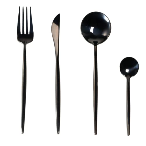 Kadum 16-teiliges Besteckset | Modernes Besteckset aus Edelstahl | Glänzend & Schwarz | 4x Suppenlöffel | 4x Tafelgabel | 4x Speisemesser | 4x Teelöffel (Glänzend & Schwarz) Cover