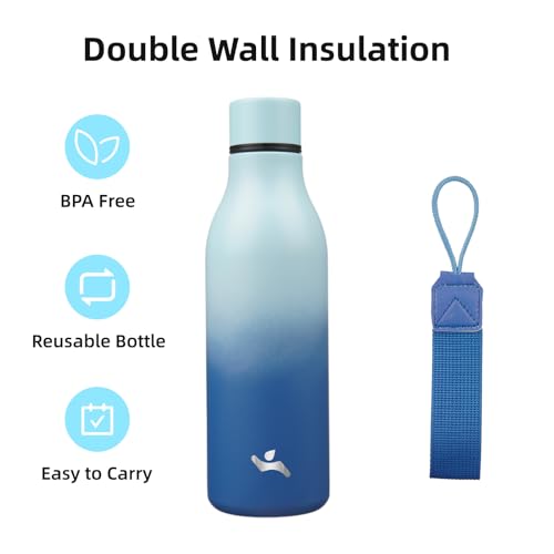 Image of Konokyo Insulated Water Bottle with Strap,18 oz Double Wall Stainless Steel Vacuum Bottles Metal Water Flask,Sky