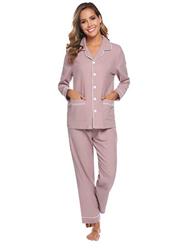 Abollria Pijamas Mujer Algodon 2 Piezas Conjunto de Pijama Ropa de Dormir Manga Larga y Pantalones Largos Suave y Cómodo