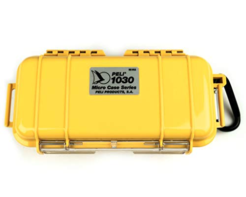 PELI 1030 Cajita rígida estanca y Robusta para Proteger Objetos personales en Actividades al Aire Libre, IP67 Impermeable al Polvo, 0,6L de Capacidad, Fabricada en EE.UU, Color Amarillo/Color Negro