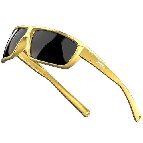 ATTCL Polarized Wrap Sunglasses For Men Cycling Driving Fishing Sports Glasses Ultralight 5001 Glod+Black