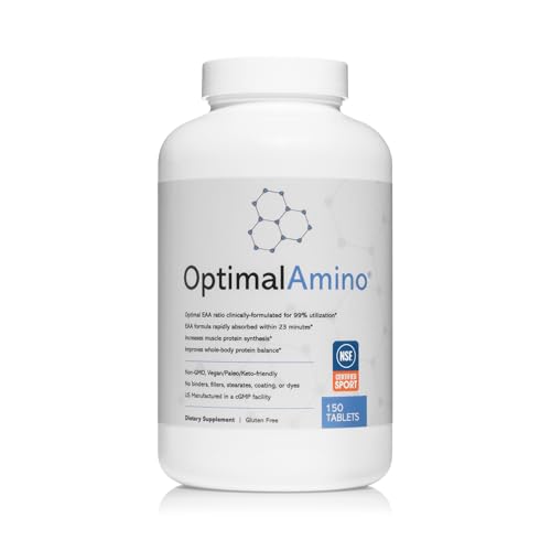 OptimalAmino Tablets (150 Count) | 99% Utilized Essential Amino Acids (EAA) Supplement Increase Muscle Recovery BCAA Protein Pre/Post Workout | NSF Certified for Sport Certified
