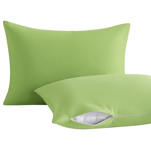 Image of NTBAY 2 Pack Toddler Pillows with Pillowcases, Soft Cotton Down Alternative 13x18 with Microfiber Zippered Pillowcases for Sleeping in Crib Bed - Machine Washable - Breathable Travel Pillow, Green