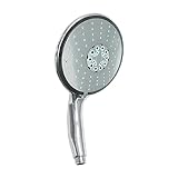 El tamaño XL del cabezal, de 15cm de diámetro, te permite disfrutar de una ducha con un flujo de agua más amplio sin perder su presión. Fabricado en ABS con recubrimiento cromado de alta calidad, fácil de limpiar y con resistencia a la corrosión, incluso en baños que no estén correctamente ventilados.