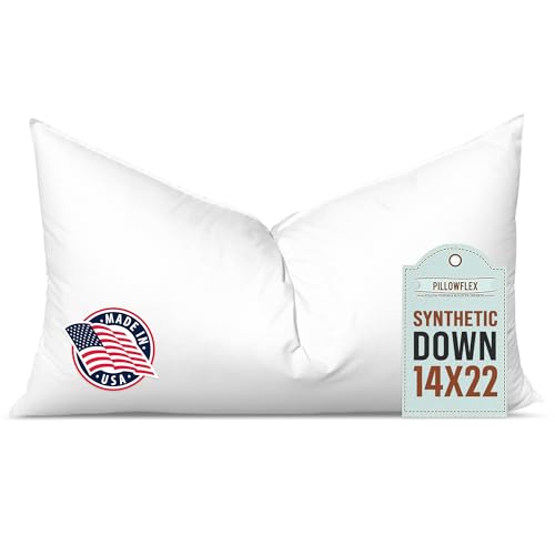 Image of Pillowflex Synthetic Down Pillow Insert 14x22 in - Karate Chop Pillow | Small Rectangle Sham Form, Plush Polyester Cotton Blend, Cloud-Like Comfort, Clump-Resistant Fill, Smooth Elegant Finish