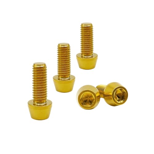 Image of RISON Titanium Bolts Ti Bolt M5*0.8 * 16 Hex Tapered Socket Head 5Pcs Gold Titanium Hex Tapered Head Bolt Screw for Bike stem