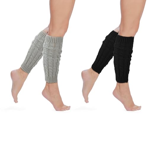 Image of 2 Pairs Leg Warmers for Women Winter Fashion Cable Knit Warm Leg Warmer Accessories for Party Sports Yoga