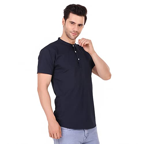 Image of MADE IN THE SHADE 100% Cotton Men's Mandarin /Chinese Neck Casual Short Kurta, Half Sleeve