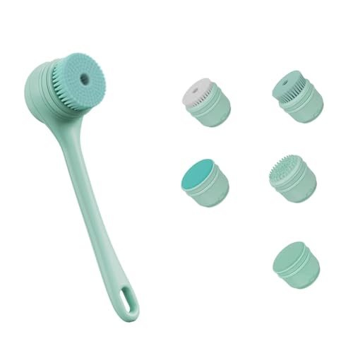 Bnnlqpsttg Cepillo de baño eléctrico con mango largo 5 cabezales intercambiables para exfoliar y masajear el cuerpo