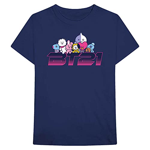 Image of BT21 BTS Kpop Unisex Cotton Crew Neck Short Sleeves Tee Shirt (Space Wappen Navy, Medium), Navy