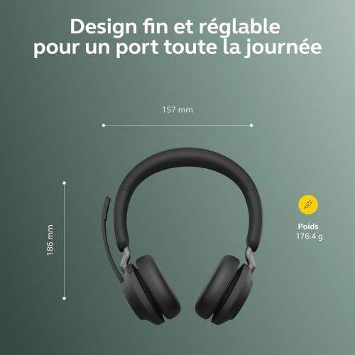 Jabra Evolve2 65 Casque PC Sans Fil avec Station de Charge - Casque Audio Certifié Microsoft Teams avec Batterie Longue Durée - Adaptateur Bluetooth USB-C - Noir