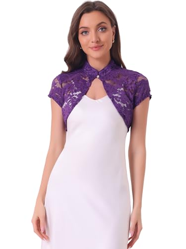 Image of Allegra K Women's Lace Cardigan Stand Collar Short Elegant Shrug Open Front Cropped Bolero Cardigan