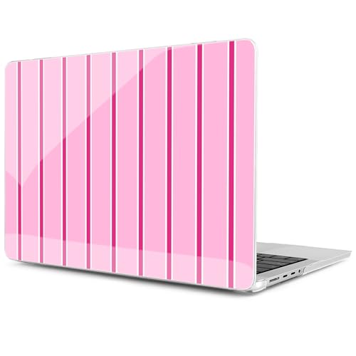 Image of MEEgoodo Case for MacBook Pro 14 inch (M5 /M4 /M3 /M2 /M1) Pro /Max 2026 2025 2024 2023 2021, Case Fit Model A3427 /A3426 /A3434 /A3112 /A3401 /A3185 /A2918 /A2992 /A2779 /A2442, Magenta&White Stripes