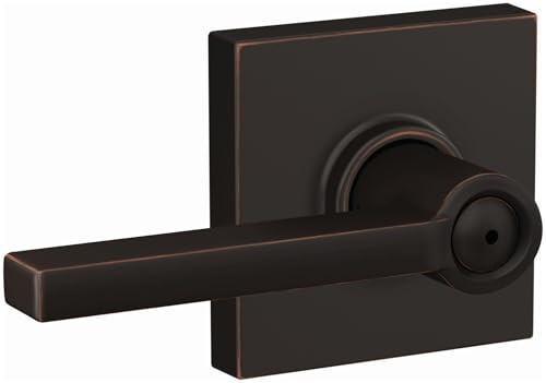 Image of SCHLAGE Latitude Bed /Bath Privacy Door Handle with Lock, Aged Bronze | Interior bedroom or bathroom door lever with push button lock, Reversible, Easy install, Certified durability, Universal fit