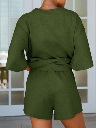 Image of Tankaneo Womens Pajama Sets 3 /4 Sleeve Oversized Tops & Loose Fit Shorts Lounge Set with Pockets Loungewear