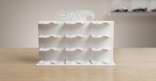 Image of Premium 12-Car Display Rack in Pure White for Hot Wheels & 1:64 Scale Cars, Eco-Friendly Biodegradable Plastic, 24 cm H x 18 cm B x 5 cm W (White)