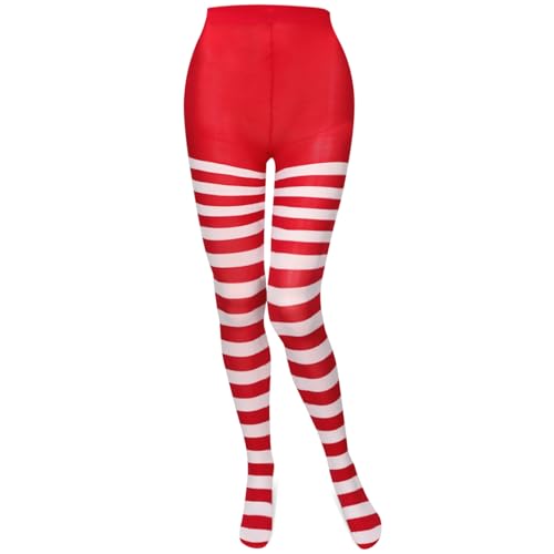 Boyiee Collants de Robe de Fête Rayés de Noël Mardi Gras Halloween pour Femme Adulte(Blanc et rouge)