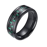 Homxi Anillos de Acero Inoxidable para Hombre,Fibra de Carbono 8MM Anillos Hombre Verde Anillo Hombre Talla 14(54mm)