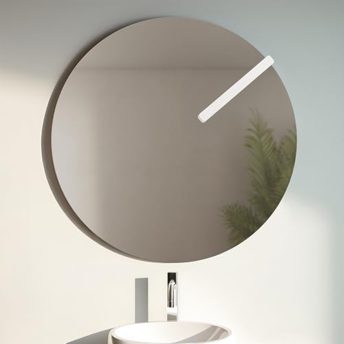 Specchio Da Bagno A Filo Lucido Dagli Angoli Tondi Con Lampada Led Da 26 Cm, Diam. 60 Cm x 4 Mm Di Spessore, Luce Naturale 4000K, Potenza 5 W, IP44